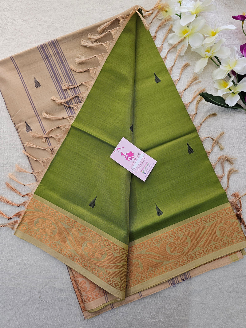 Green with Cream Chinnalampattu Border Saree