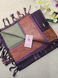 Green with Dark Purple Chinnalampattu Border Saree