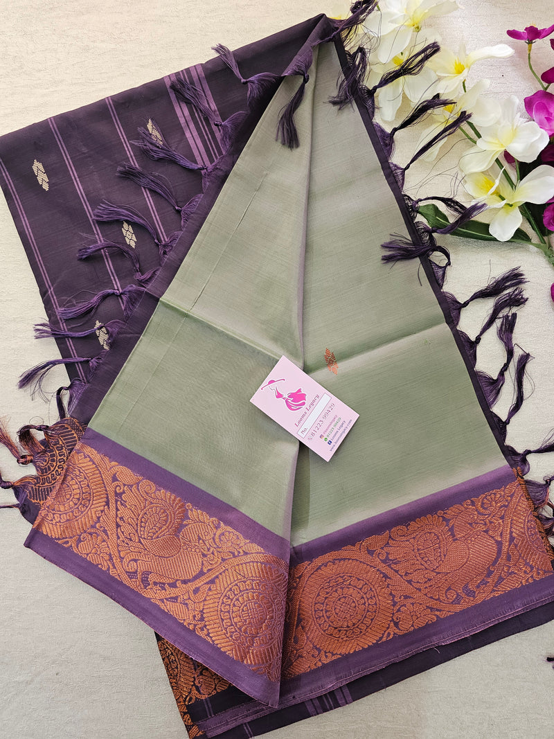 Green with Dark Purple Chinnalampattu Border Saree