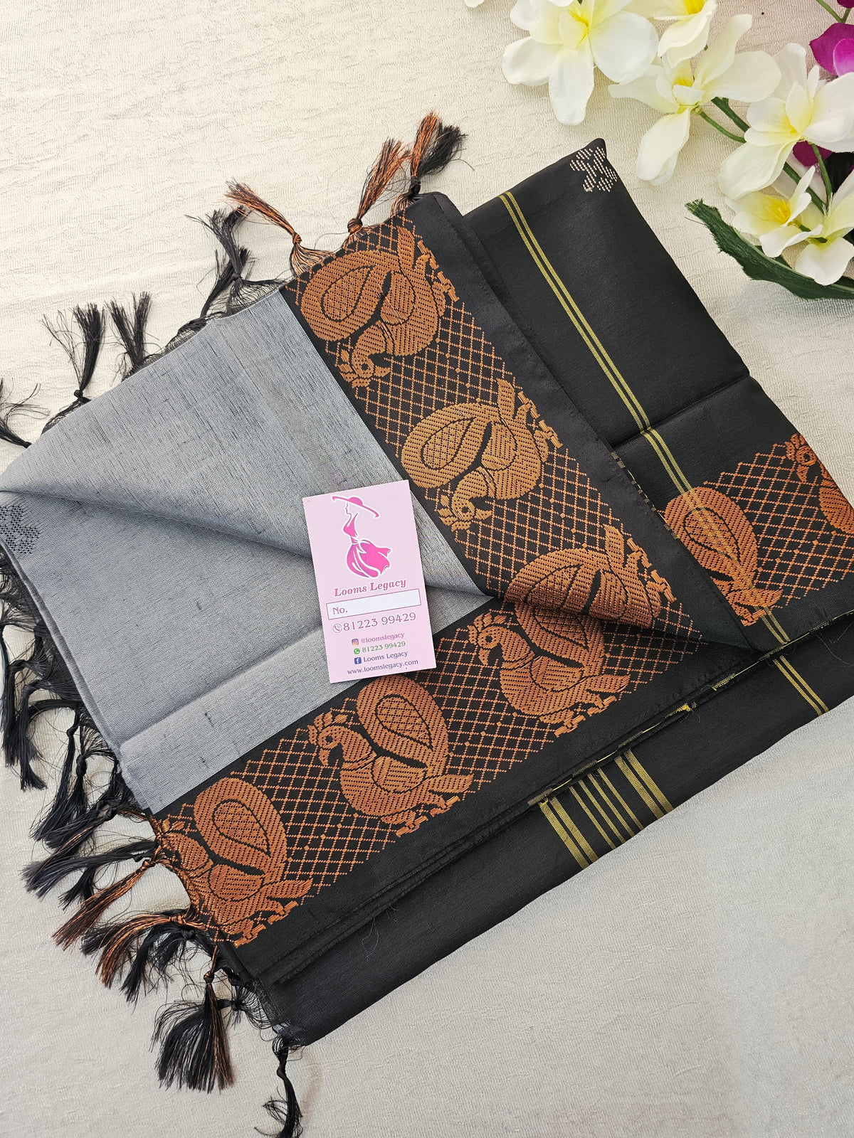 Grey with Black Chinnalampattu Border Saree