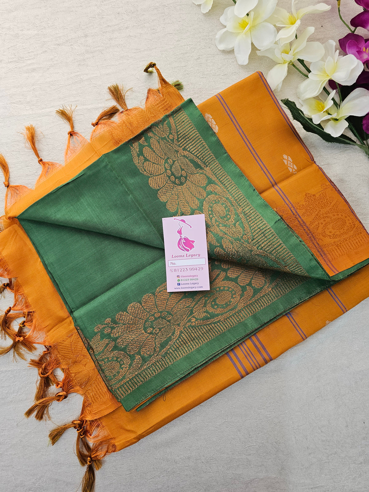 Green with Orange  Chinnalampattu Border Saree