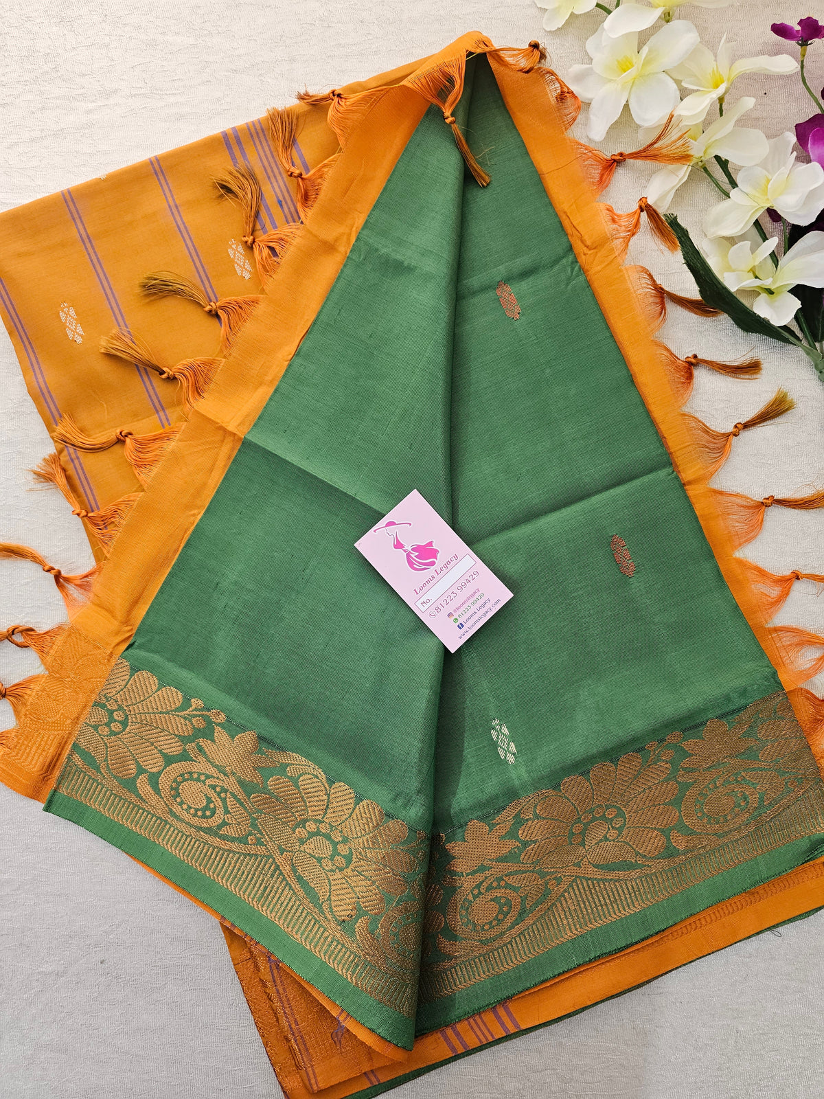 Green with Orange  Chinnalampattu Border Saree