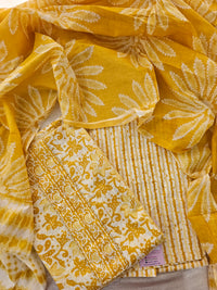 Soft Cotton Unstitched Salwar Suit - Yellow