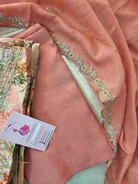 Linen Silk Embroidery Unstitched Salwar Suit - Peach