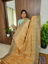 Semi Matka Tussar Digital Prints with Weaving Floral Border - Mustard Yellow