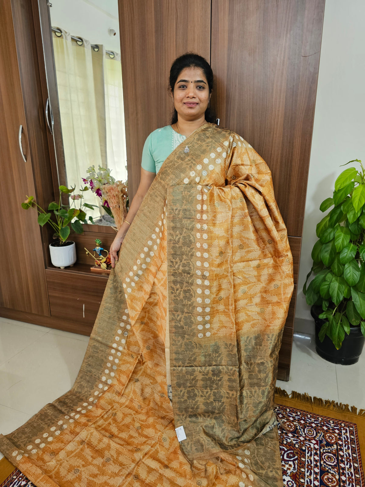 Semi Matka Tussar Digital Prints with Weaving Floral Border - Mustard Yellow