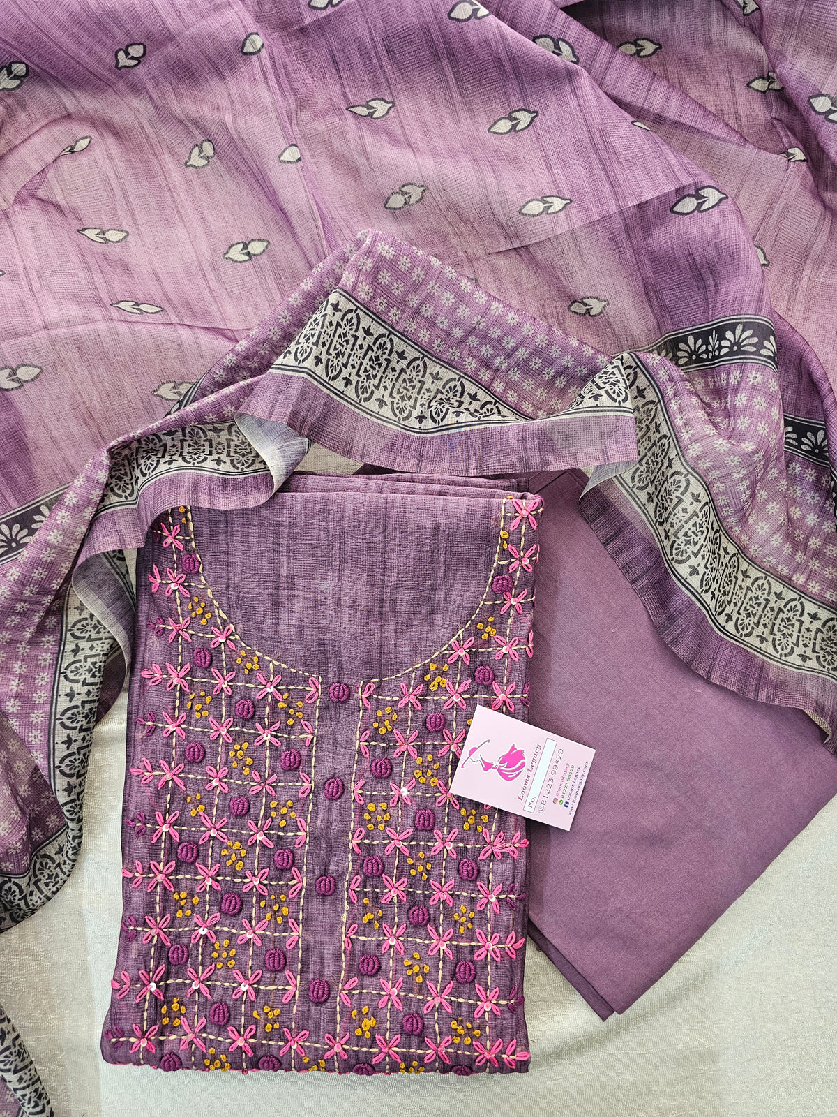 Chanderi Hand Embroidery Unstitched Salwar Suit - Dark Purple