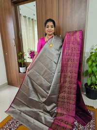 Classical Kanjivaram Pattern Pure Handloom Soft Silk Saree - Grey with Magenta Pink