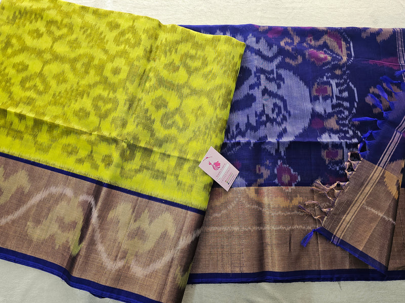 Green with Violet Pochampally Ikkat Silk Cotton (SICO Pattu)