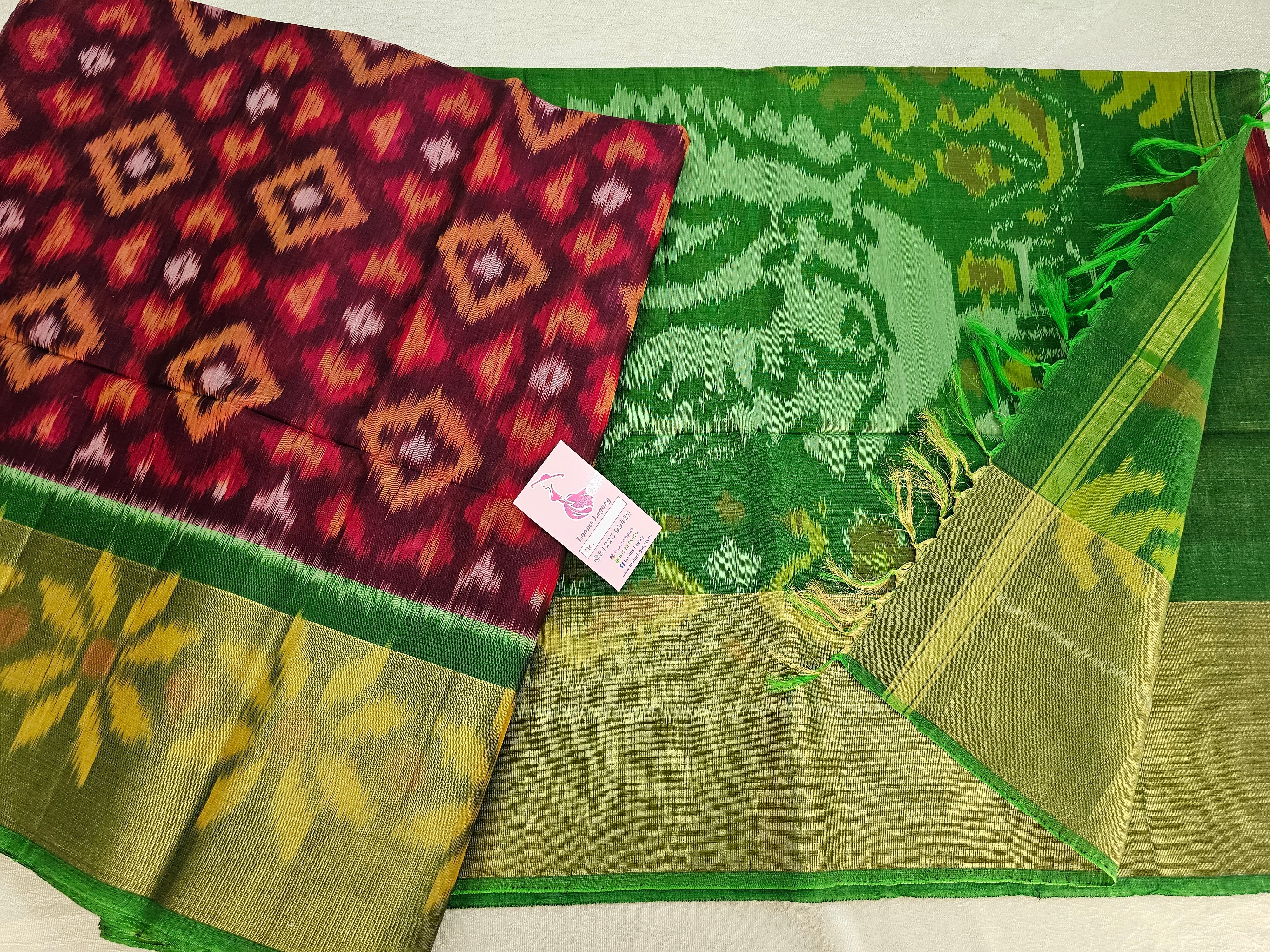 Pochampally Ikkat Telia Rumal Silk Sarees Handloom Silk - ITRSS00003 -  HandloomWear