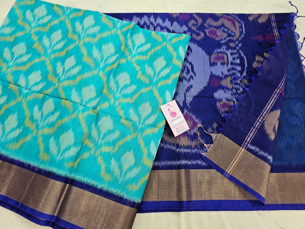 Blue with Violet Pochampally Ikkat Silk Cotton (SICO Pattu)