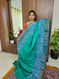 Sea Green with Blue Handwoven Tussar Silk Saree with Zari Border