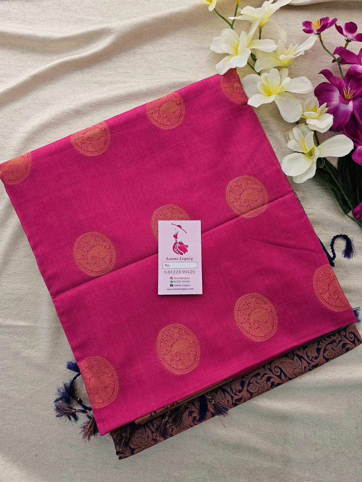 Pink with Blue Copper Zari Woven Border Semi Soft Silk Saree