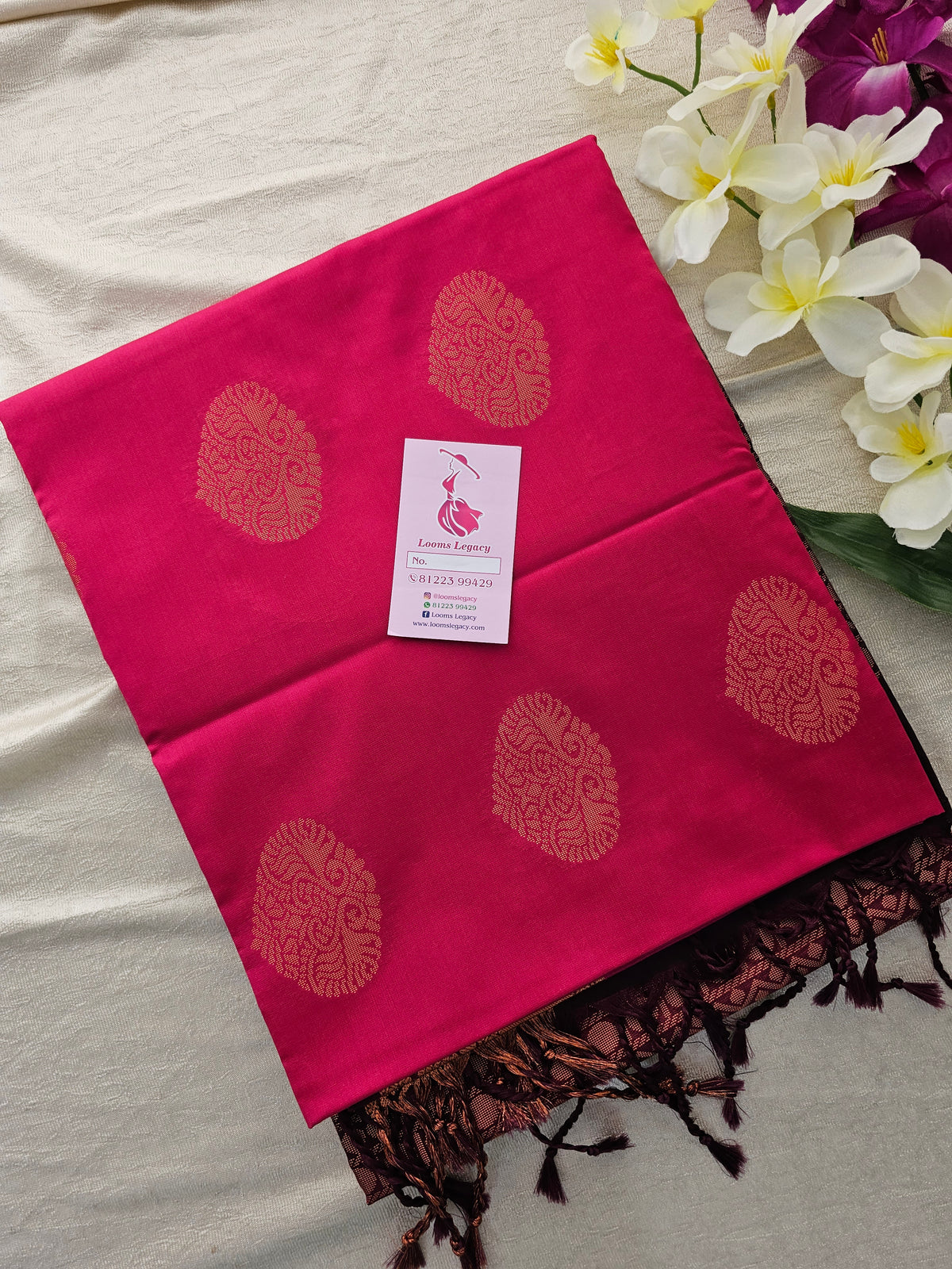 Pink with Brown Copper Zari Woven Border Semi Soft Silk Saree