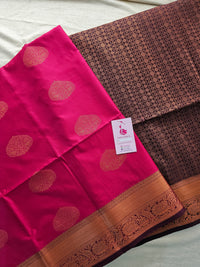 Pink with Brown Copper Zari Woven Border Semi Soft Silk Saree