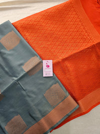 Grey with Orange Copper Zari Woven Border Semi Soft Silk Saree