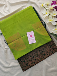 Parrot Green with Bottle Green Copper Zari Woven Border Semi Soft Silk Saree