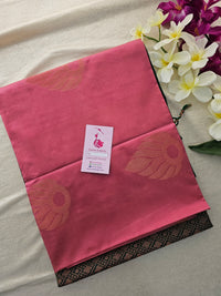 Pink with Bottle Green Copper Zari Woven Border Semi Soft Silk Saree