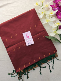 Brown with Bottle Green Copper Zari Woven Border Semi Soft Silk Saree