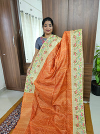 Semi Tussar Digital Prints with Contrast Paithani Border -  Orange