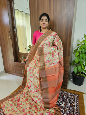 Peach Shade Handwoven Tussar Silk Saree with Zari Border