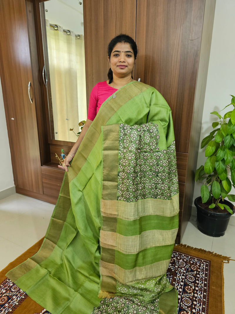 Green Handwoven Tussar Silk Saree with Zari Border