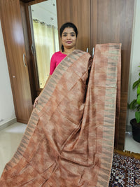 Semi Matka Tussar Digital Prints with Weaving Temple Border -  Brown