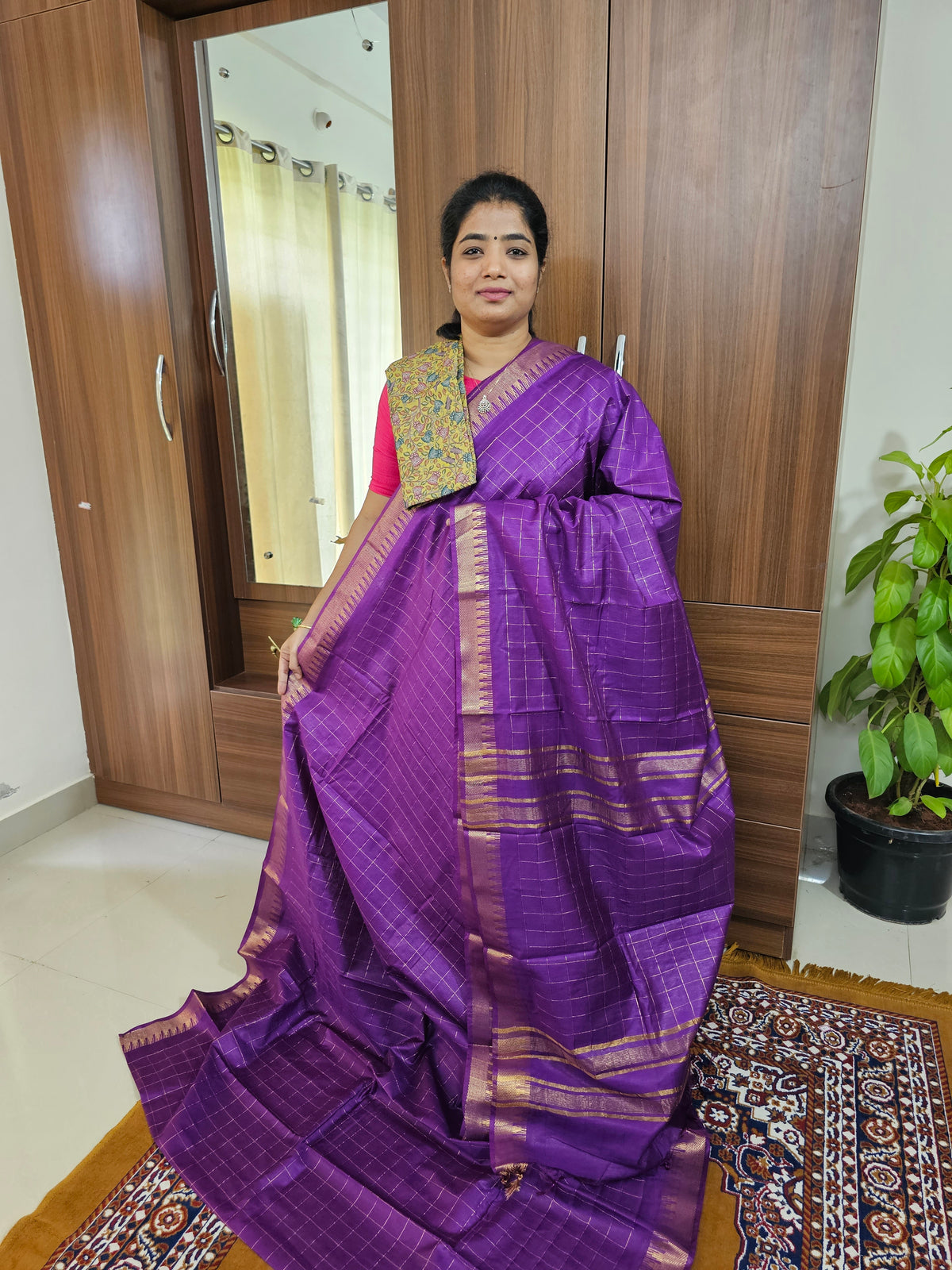 Semi Tussar with Extra Matching Blouse  - Purple