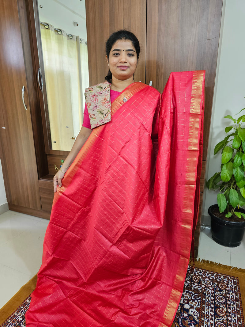 Semi Tussar with Extra Matching Blouse  - Red