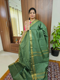 Semi Tussar with Extra Matching Blouse  - Green