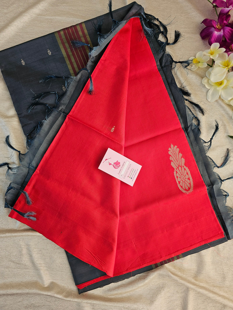 Red with Grey Pallu Handwoven Chinnalampattu Saree