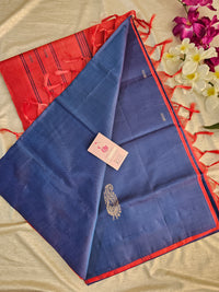 Peacock Blue with Reddish Orange Pallu Handwoven Chinnalampattu Saree