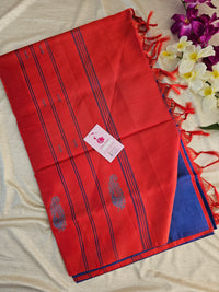 Peacock Blue with Reddish Orange Pallu Handwoven Chinnalampattu Saree