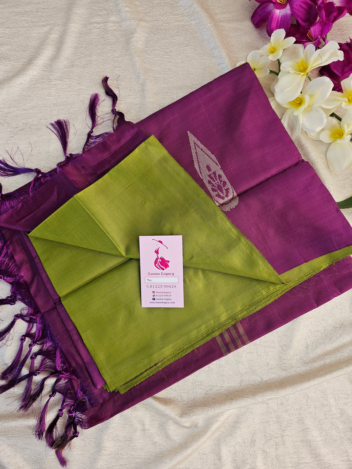 Green with Dark Magenta Pink Pallu Handwoven Chinnalampattu Saree