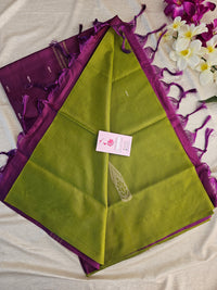 Green with Dark Magenta Pink Pallu Handwoven Chinnalampattu Saree