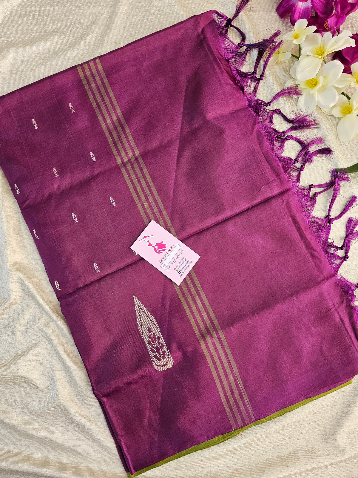 Green with Dark Magenta Pink Pallu Handwoven Chinnalampattu Saree