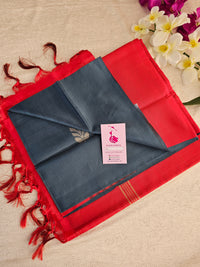 Grey with Red Pallu Handwoven Chinnalampattu Saree