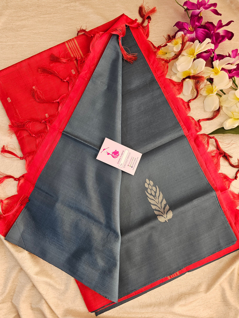 Grey with Red Pallu Handwoven Chinnalampattu Saree