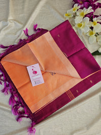 Pastel Orange with Pink Pallu Handwoven Chinnalampattu Saree