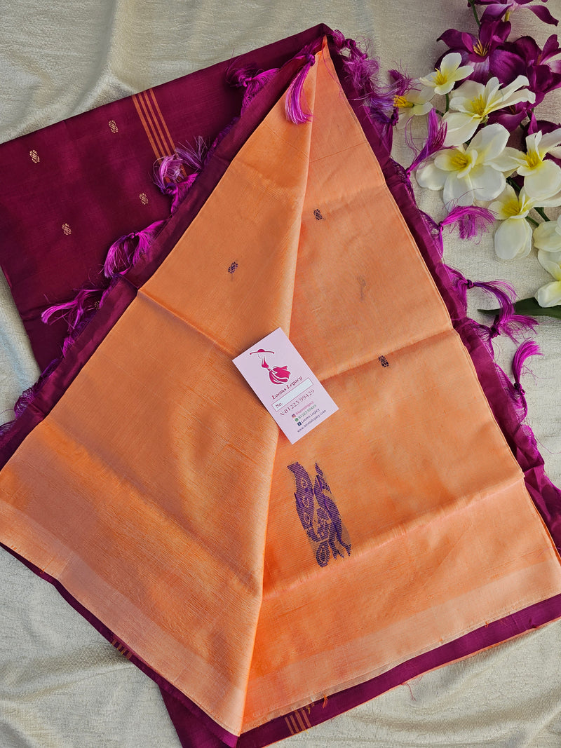 Pastel Orange with Pink Pallu Handwoven Chinnalampattu Saree