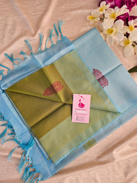 Green with Blue Pallu Handwoven Chinnalampattu Saree