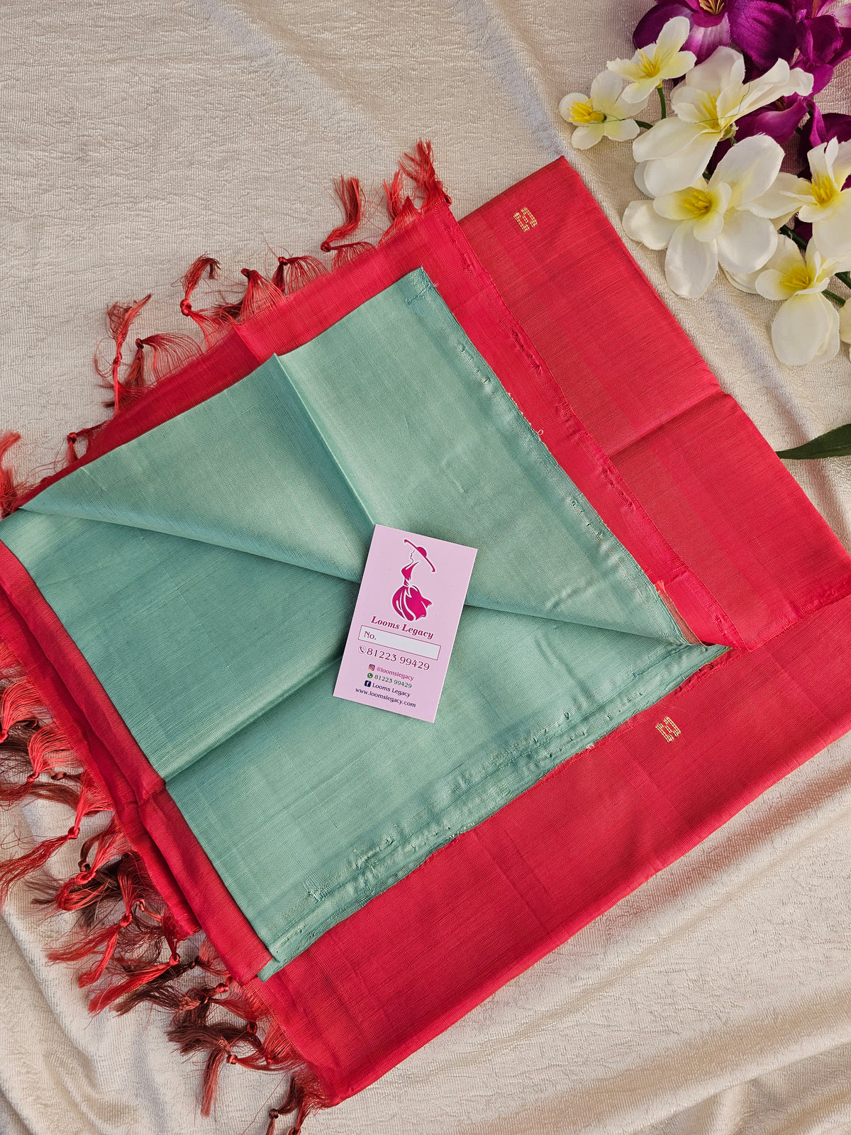 Sea Green with Orange Shade  Pallu Handwoven Chinnalampattu Saree