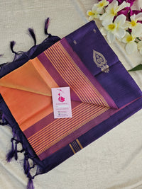 Dual Shade Yellow cum Orange with Purple Pallu Handwoven Chinnalampattu Saree