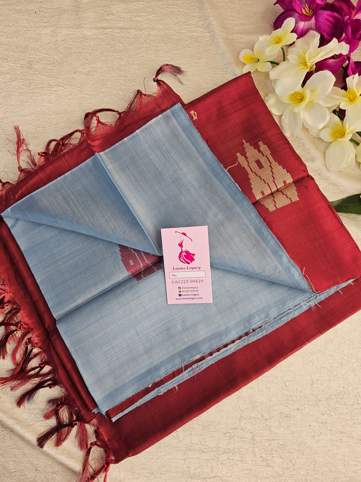 Blue with Maroon Pallu Handwoven Chinnalampattu Saree