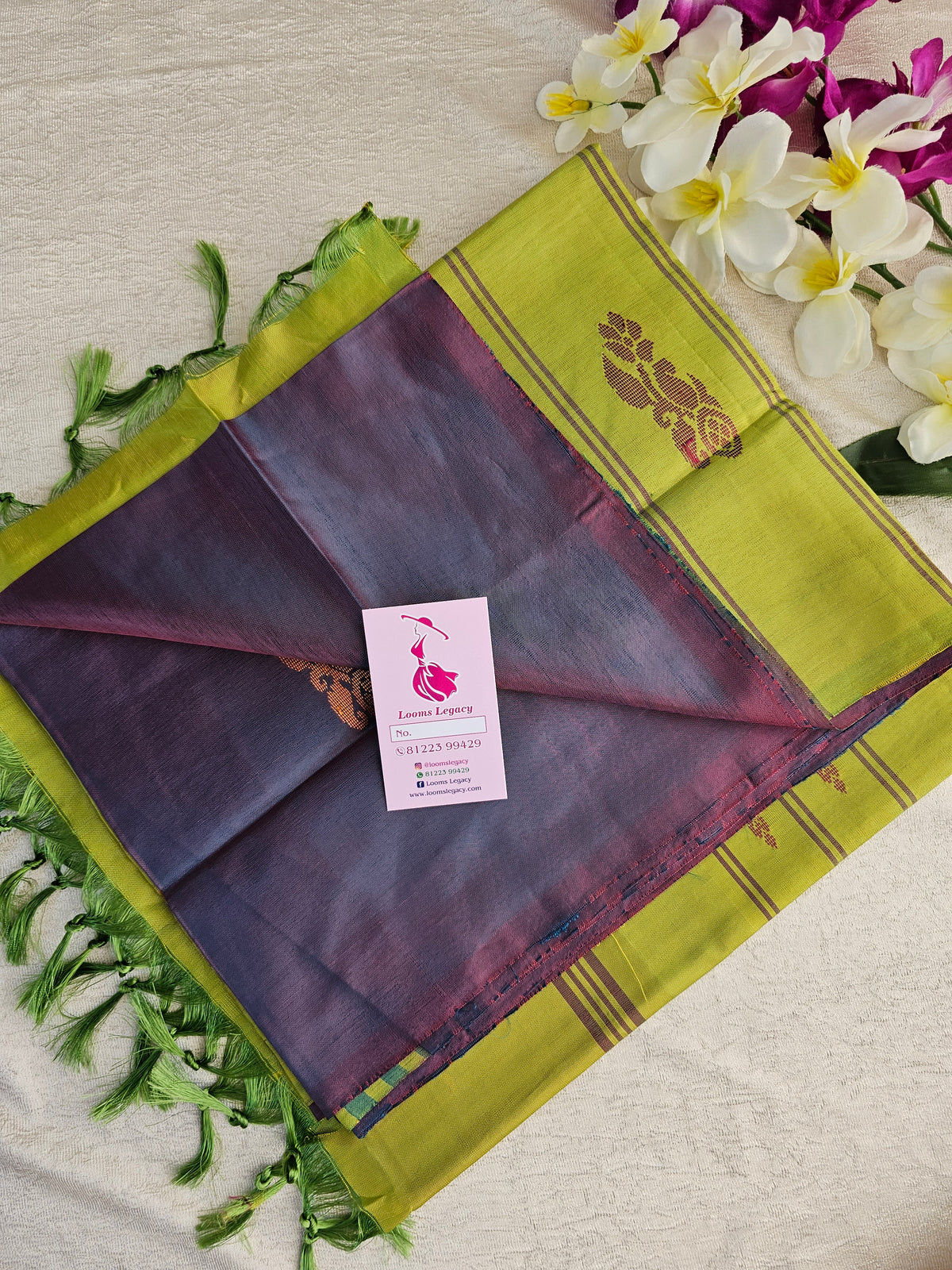 Maroon cum Green with Green Pallu Handwoven Chinnalampattu Saree