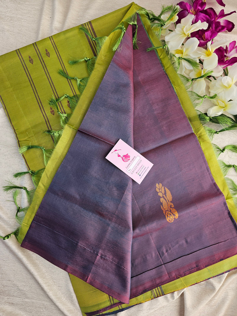 Maroon cum Green with Green Pallu Handwoven Chinnalampattu Saree