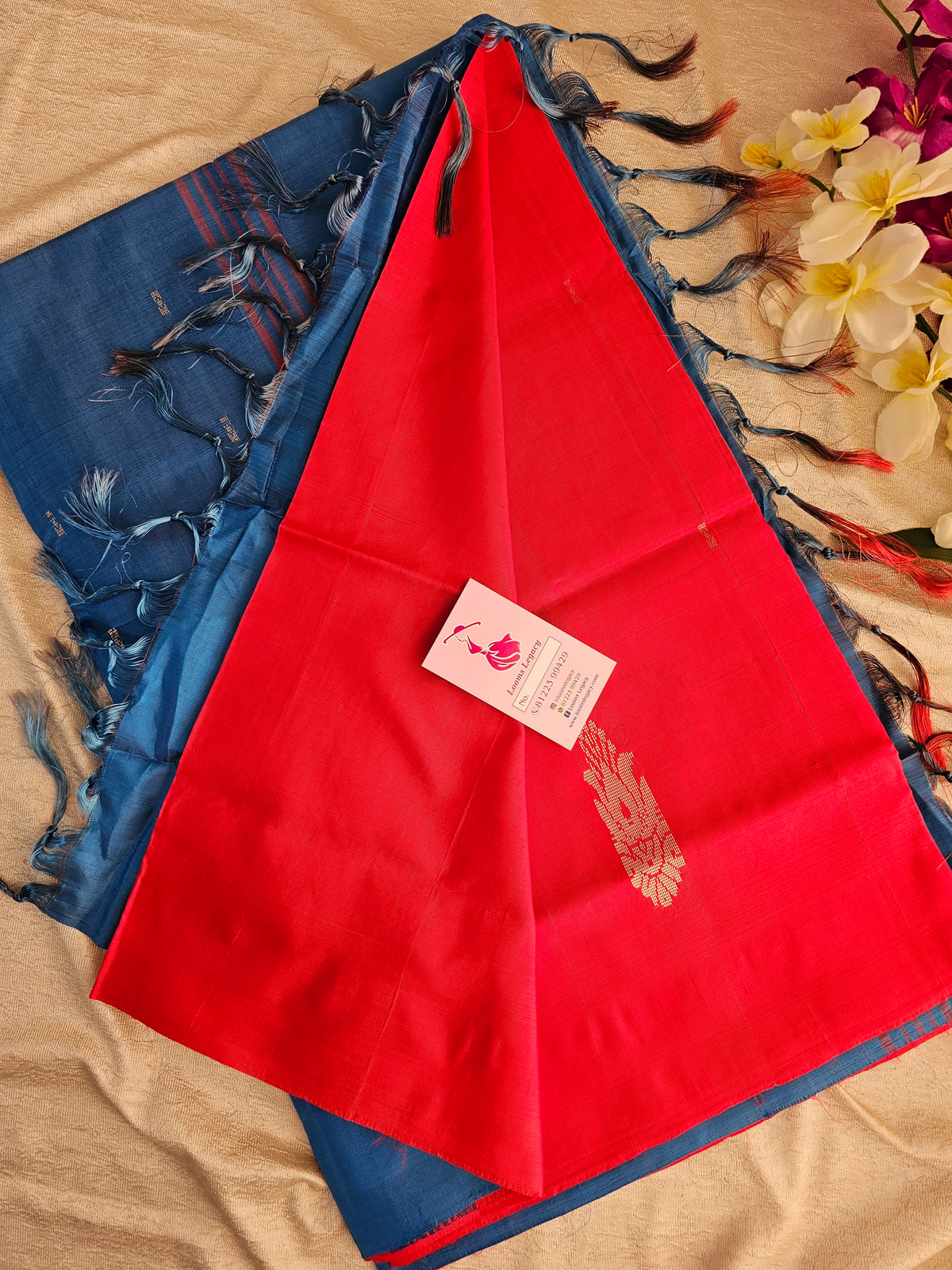 Red with Blue Pallu Handwoven Chinnalampattu Saree