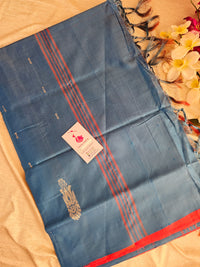 Red with Blue Pallu Handwoven Chinnalampattu Saree