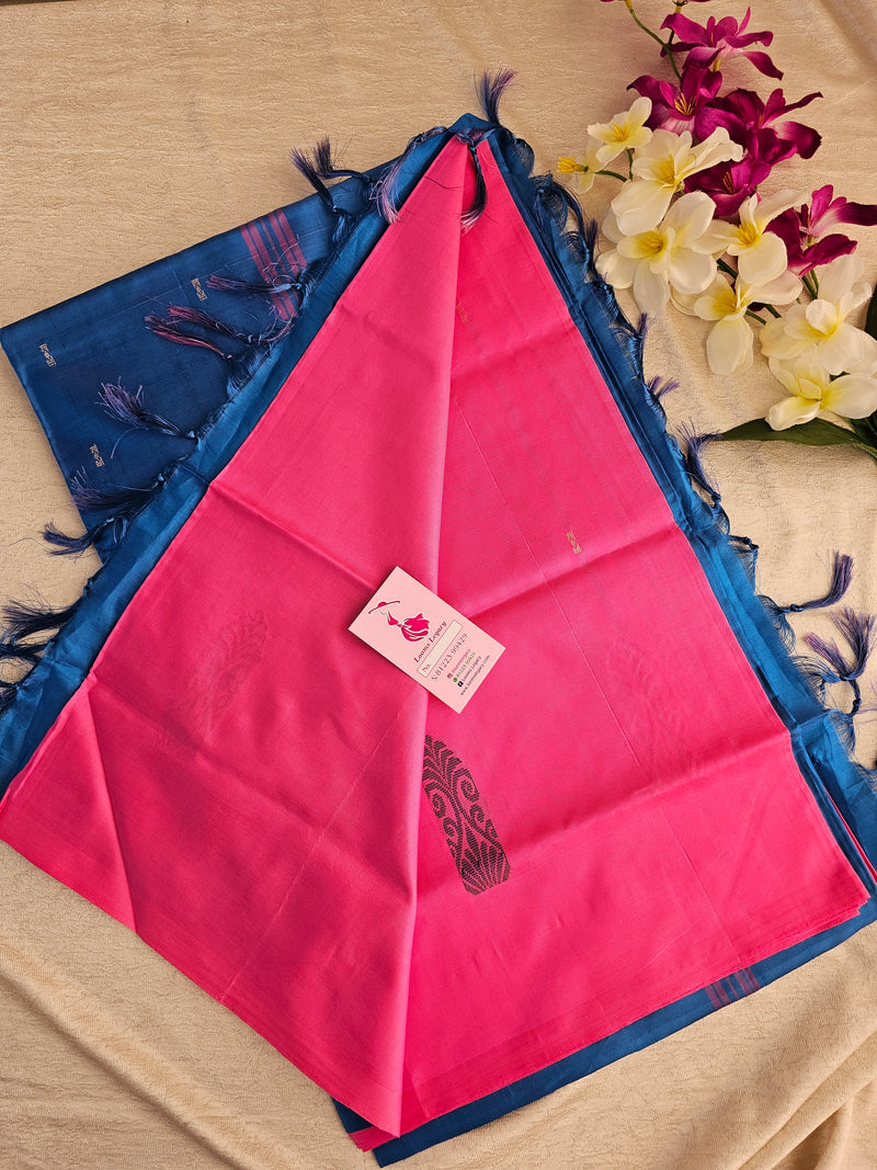 Pink with Blue Pallu Handwoven Chinnalampattu Saree