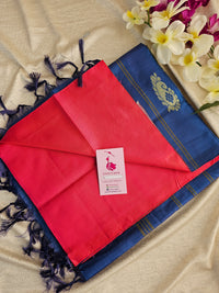 Reddish Pink with Blue Pallu Handwoven Chinnalampattu Saree